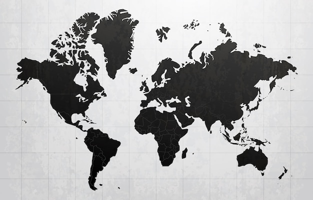 Plano de fundo preto e branco do mapa do mundo