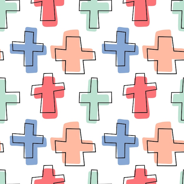 Plano de fundo sem costura com cruzes multicoloridas em estilo linear ilustração vetorial