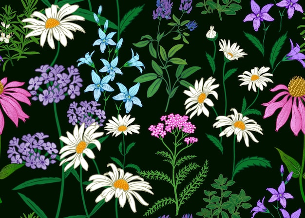 Plano de fundo sem costura com flores silvestres padrão de cor cheia