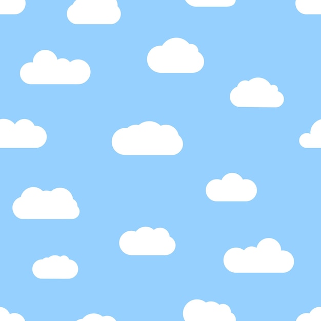 Plano de fundo sem emenda com céu azul e nuvens brancas dos desenhos animados. ilustração vetorial.
