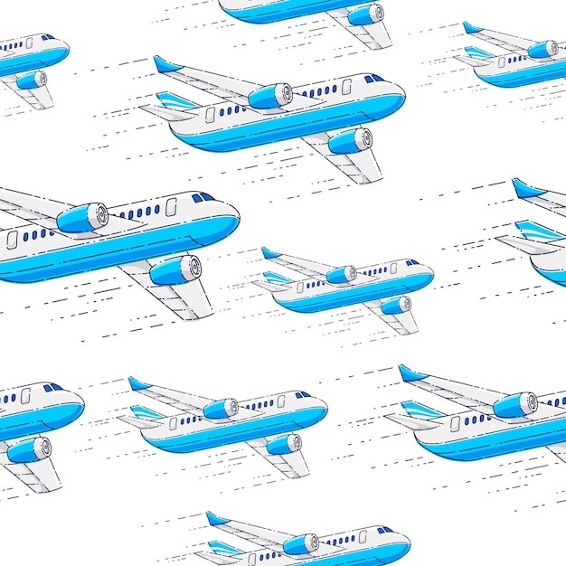 Plano de fundo sem emenda de aviões, conceito de viagem aérea de companhias aéreas, papel de parede de vetor ou plano de fundo do site da web.