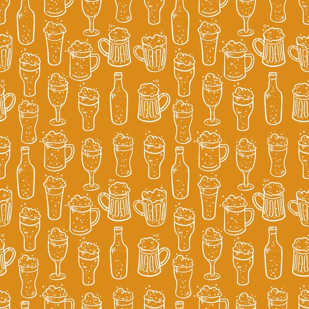 Plano de fundo sem emenda de cerveja diferente. ilustrações desenhadas à mão