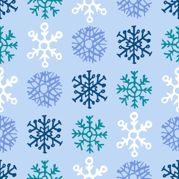 Plano de fundo sem emenda de flocos de neve de mão desenhada. elementos de decoração de natal e ano novo. ilustração vetorial.