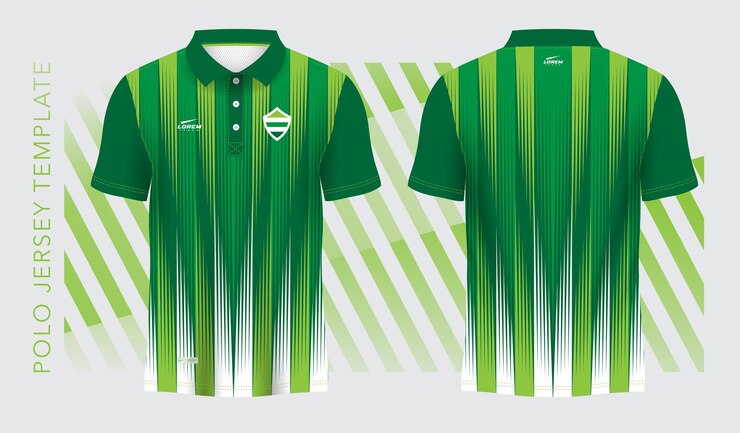 Vetor plano de fundo verde e design abstrato de esporte em camisa polo com padrão