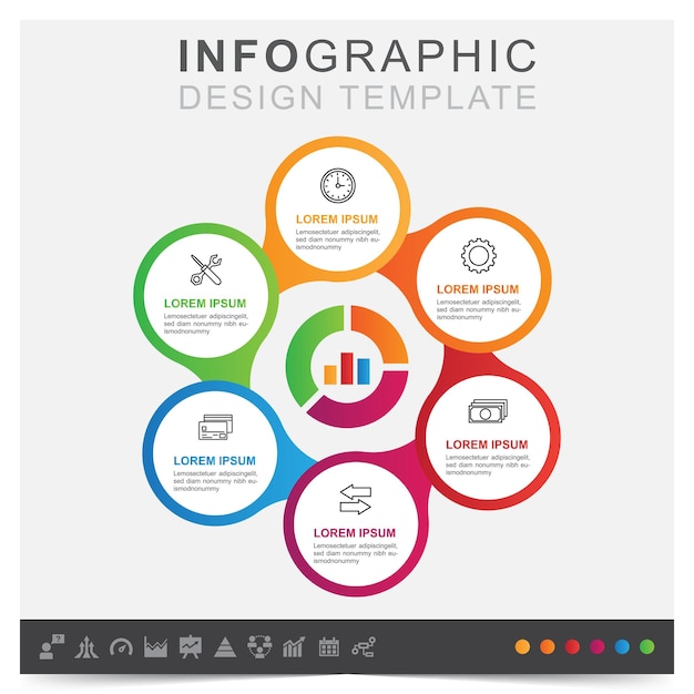 Plano de negócios infográfico seis ícones design de ilustração vetorial