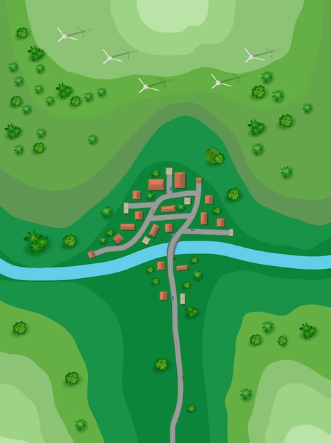 Vetor plano de paisagem para uma pequena cidade no mapa