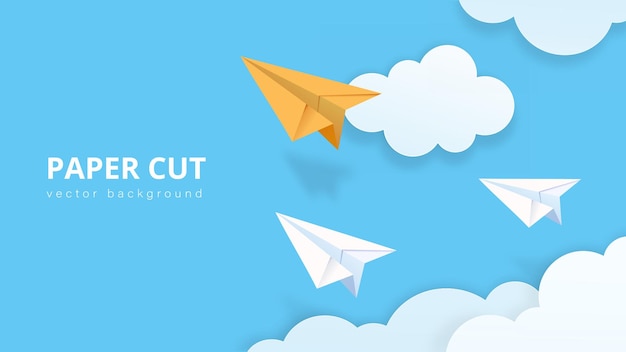 Plano de papel e conceito de nuvens símbolo de trabalho em equipe de negócios e mensagens de comunicação e interação em redes sociais e mensageiros cartoon papel corte vetor ilustração