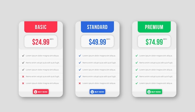 Plano de preços minimalista e limpo modelo de design de infográfico de comparação