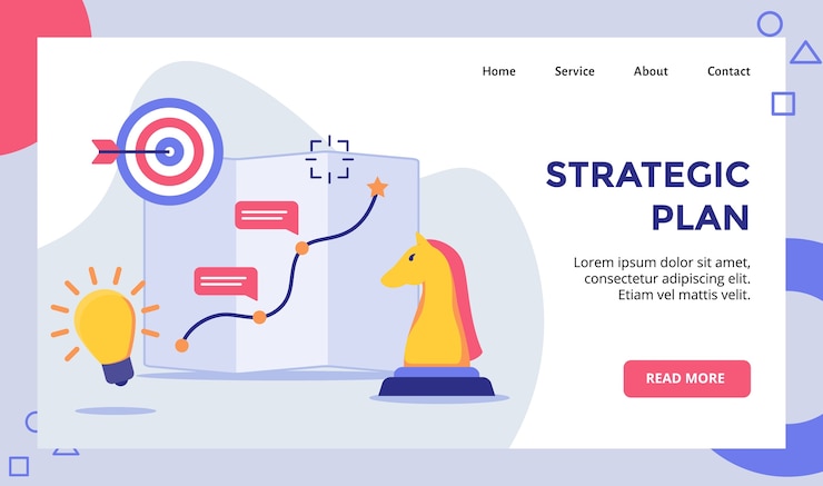 Vetor plano estratégico cavalo xadrez seta alvo board campanha para web website home homepage landing page template banner com moderno