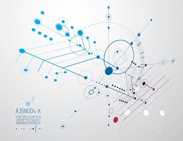 Plano técnico, projeto abstrato de engenharia para uso em design gráfico e web. desenho vetorial do sistema industrial criado com linhas e círculos.