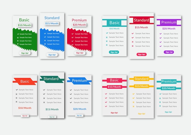 Planos de assinatura e modelo de preços para design de tabela de comparação