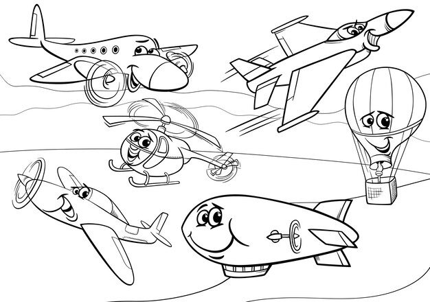 planos de grupo de aeronaves para colorir