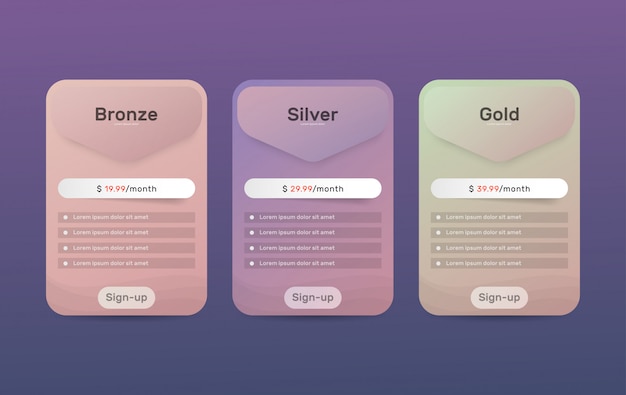 Planos de preços. tabela de comparação de preços para web.