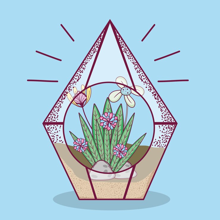 Vetor planta dentro de desenhos animados de conceito de vidro poliedro
