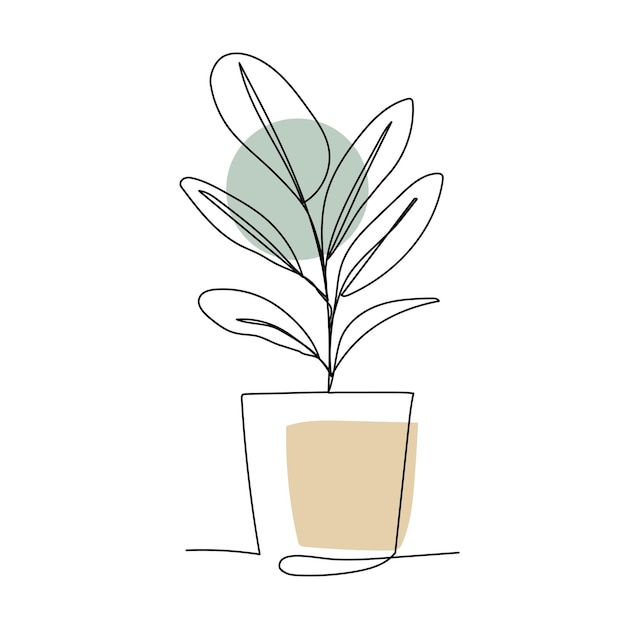 Vetor planta em arte de linha de pote. desenho de contorno. arte do minimalismo.