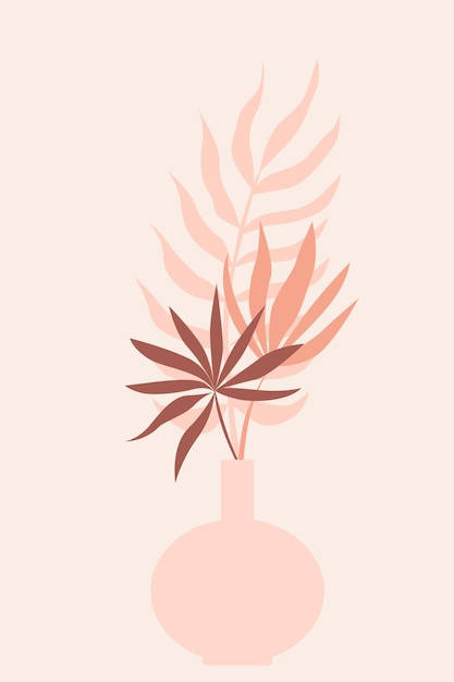 Planta em fundo de padrão de vaso, ilustração minimalista de vaso boho para decoração de parede de berçário, impressão de camiseta, folheto de loja, pôster contemporâneo etc.