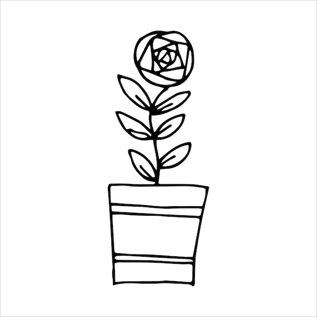 Planta interna desenhada à mão em um design de doodle de pote ilustração de plantas caseiras