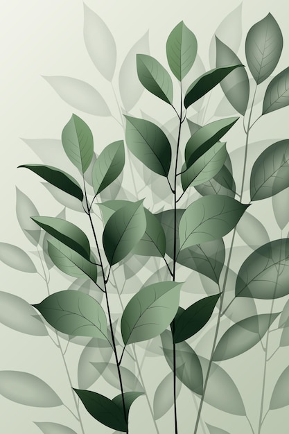 Planta verde com folhas verdes e um fundo verde Fundo delicado com galhos e folhas