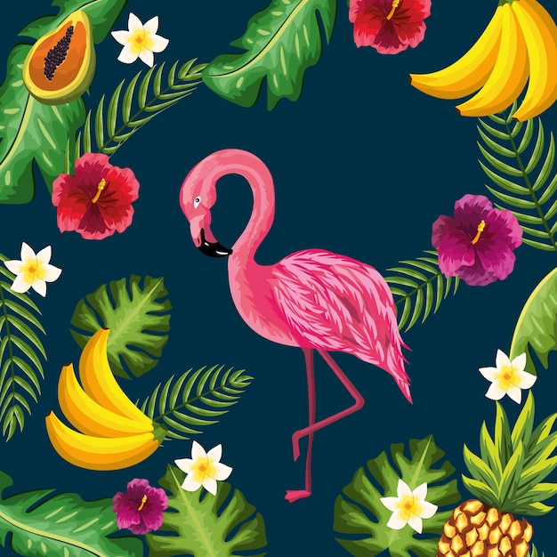 Plantas de beleza e flores fofos com fundo de flamingo