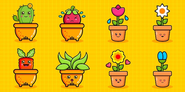 Plantas de casa em vasos em ilustração de desenho vetorial de estilo simples