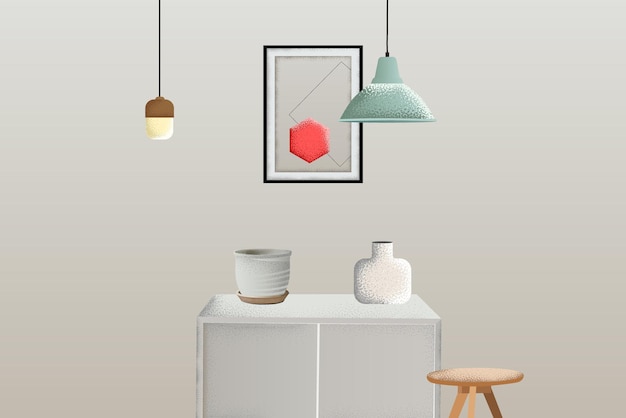 Plantas de design de móveis de interiores modernos e ilustração vetorial de efeito de grão de mesa