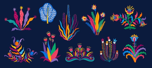 Plantas de flores mexicanas tropicais dos desenhos animados nrazilianos