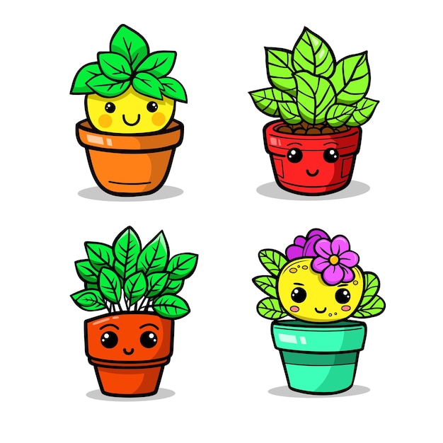 Vetor plantas suculentas engraçadas e bonitas coleção de conjunto de emojis de flor de cacto isolado no fundo branco