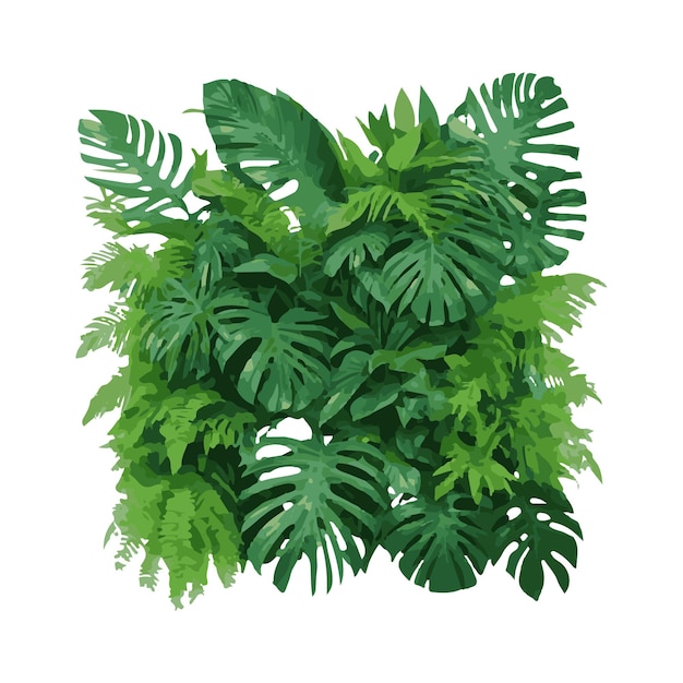 Plantas tropicais verdes exuberantes arbusto vetor cortado arranjo floral isolado em fundo branco