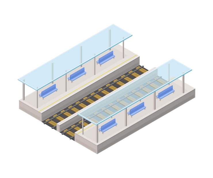 Vetor plataforma alta de trem elétrico em metrô ou metrô como sistema de trânsito urbano rápido ilustração de vetor isométrico