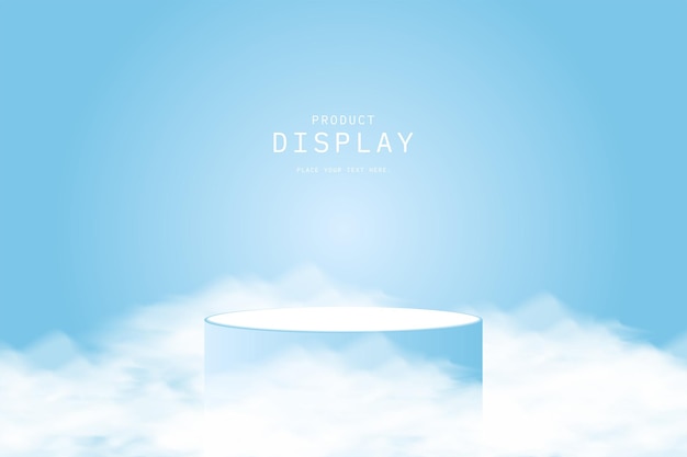 Plataforma de fundo 3D com nuvem Realista 3D cilindro azul branco pedestal pódio
