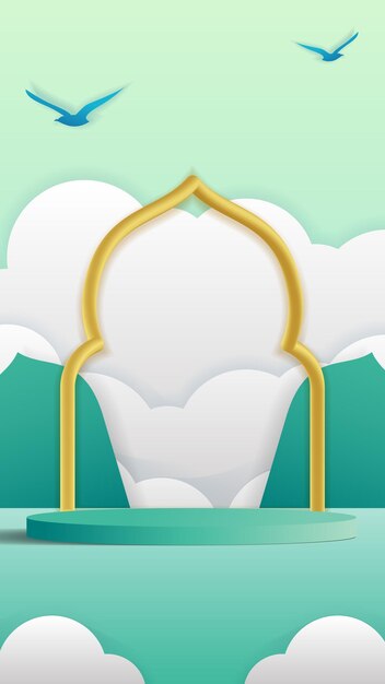Vetor plataforma de pódio com exibição de produto de silhueta de mesquita ramadã para plano de fundo de mídia social