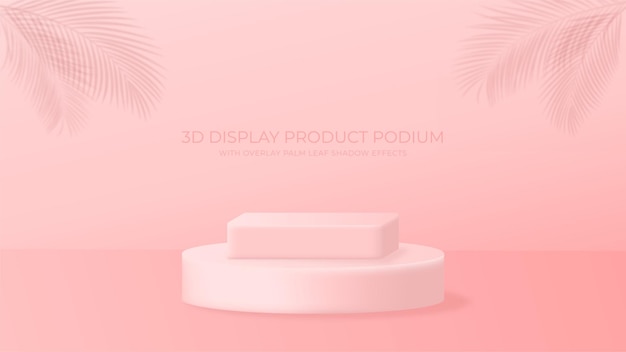 Plataforma de pódio de produto de exibição 3d decorada com efeitos de sombra de folha de palmeira de sobreposição adequado para promoção de exibição produto moda beleza cosmética mulheres etc