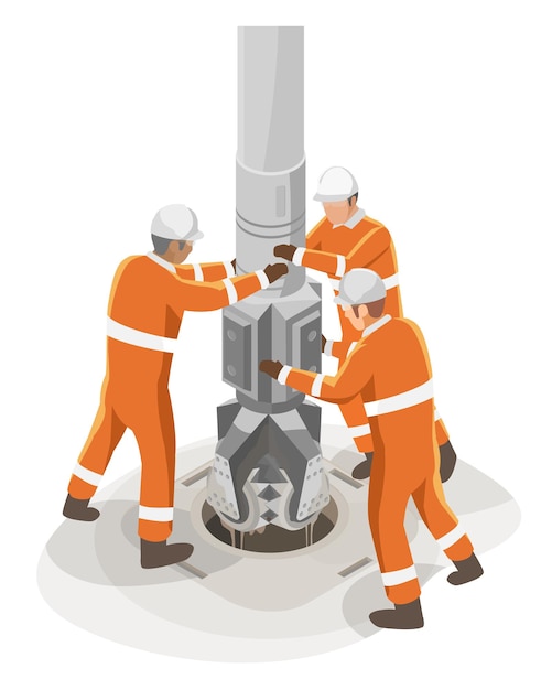 Vetor plataformas de processamento de descoberta de trabalhadores de produção de indústria de petróleo e gás ou offshore