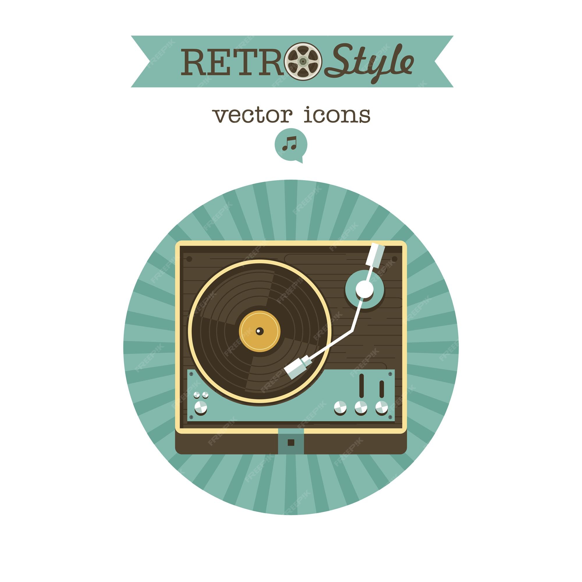 Jogador de discos de vinil. Música retrô. Logo, ícone. Ilustração vetorial  com lugar para texto . vetor(es) de stock de ©katedemianov 166619310