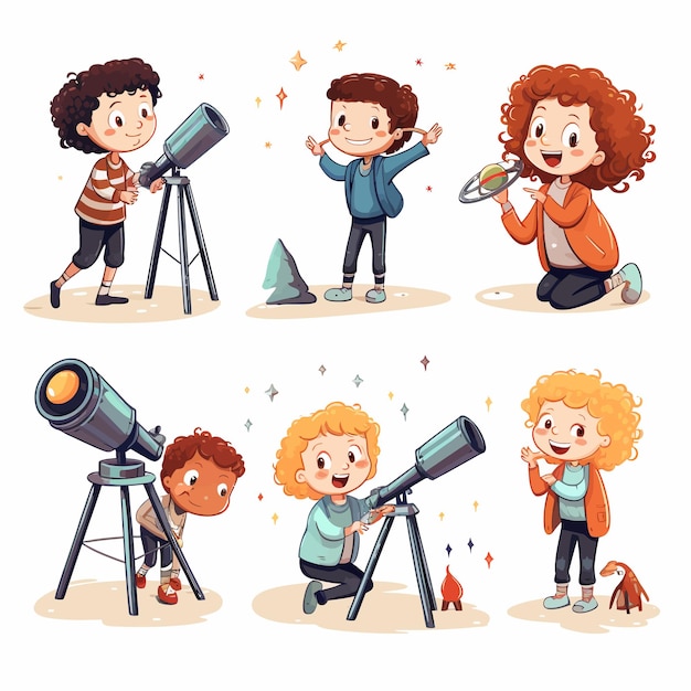 Playful_children_using_telescopes_vector