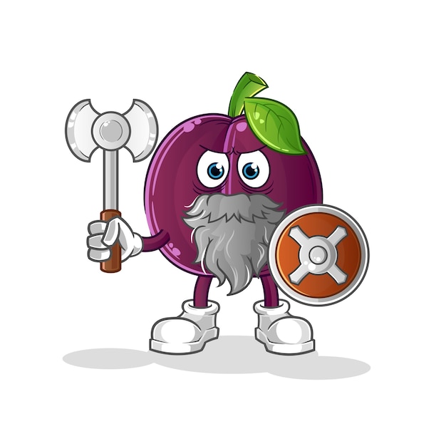 Plum viking com uma ilustração de machado. personagem