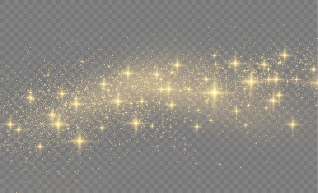 Pó amarelo, faíscas amarelas e estrelas douradas brilham com luz especial