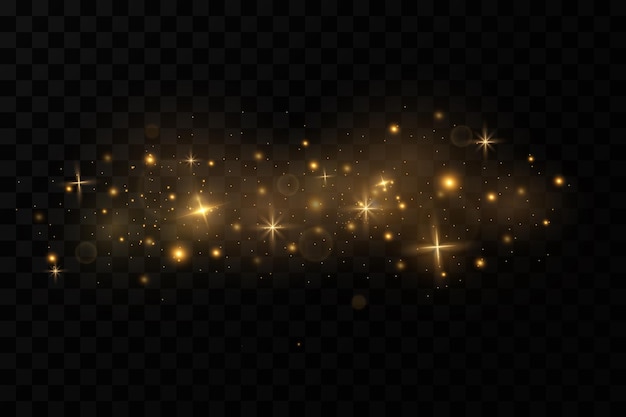 Pó dourado de Natal fagulhas amarelas e estrelas douradas brilham com uma luz especial.