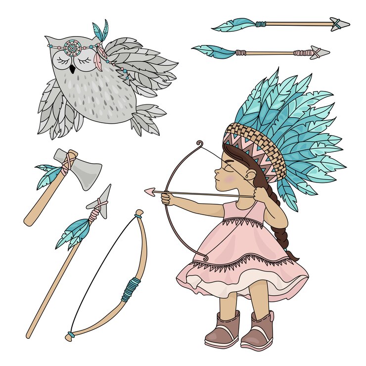 Vetor pocahontas owl american indian girl 