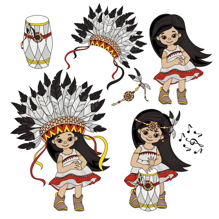 Vetor pocahontas set índios princesa mundo