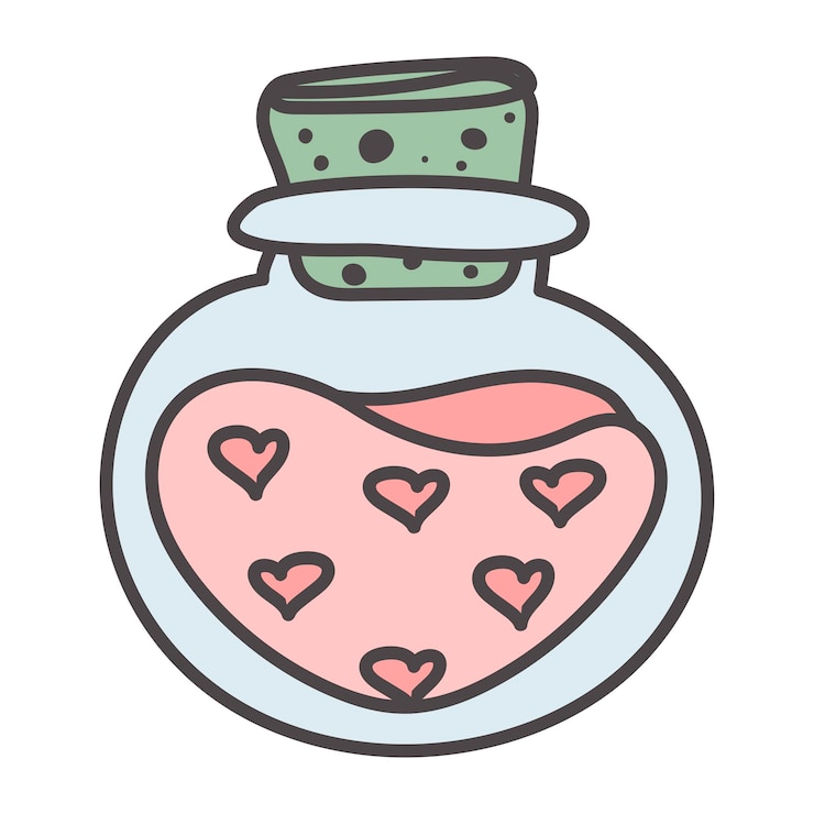 Vetor poção do amor. fantasia mágica feitiço coração elixir. frasco afrodisíaco. fórmula do amor. poção do amor do casamento. garrafa com corações