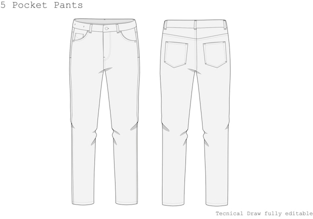 Vetor pocket pants technical hand draw