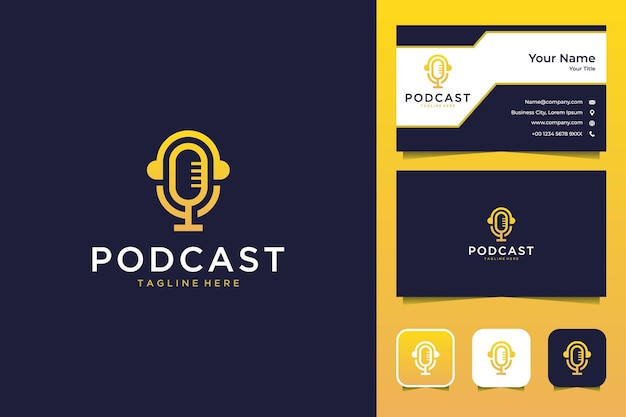 Podcast com design de logotipo moderno para fones de ouvido e cartão de visita