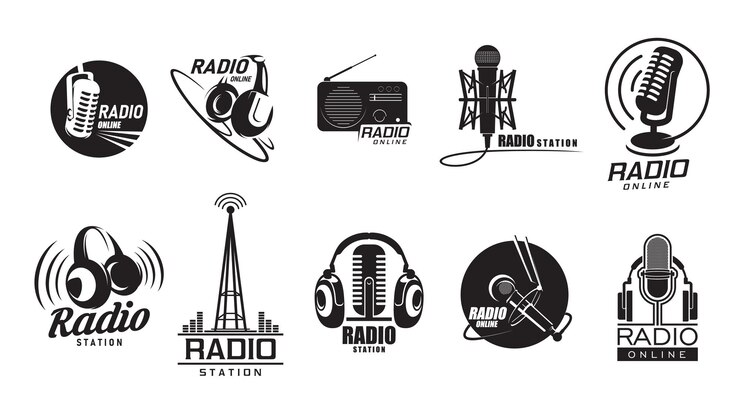Vetor podcast de estação de rádio de música de ícones de rádio online