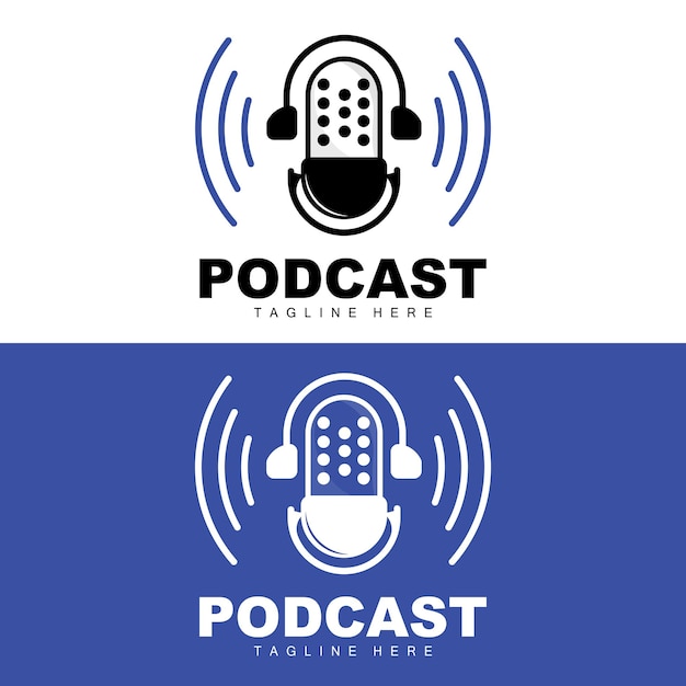 Podcast logo vector headset e chat design simples de microfone vintage