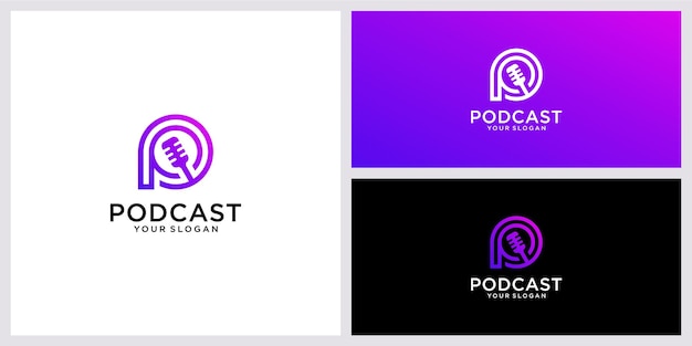 Podcast simples ou inspiração de design de logotipo de rádio com letra p