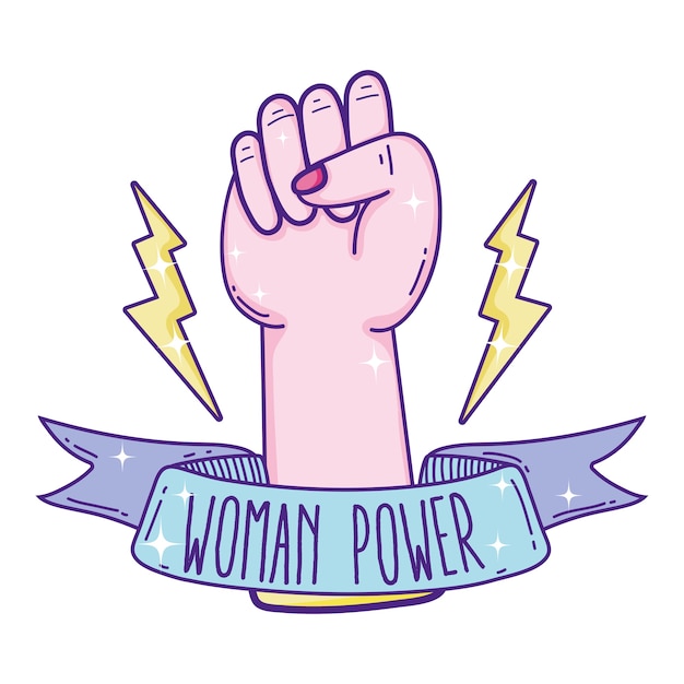 Poder mulher, com, mão apertou, caricatura