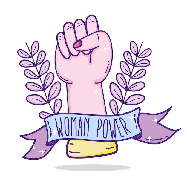Poder mulher, com, mão apertou, caricatura