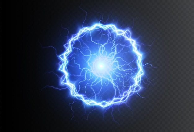 Poderosa bola azul relâmpago. Uma forte carga elétrica de néon de energia em um anel.