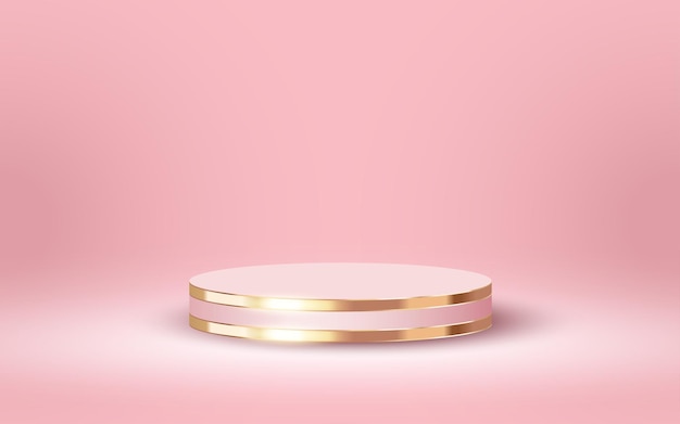 Pódio 3d de luxo para produtos cosméticos vazios mostram cena em fundo rosa suave